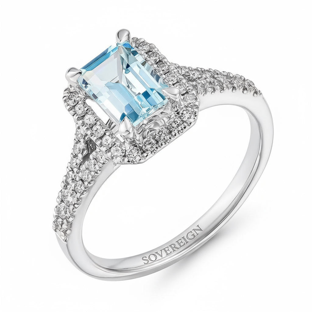 9ct WG Diamond Aquamarine Ring