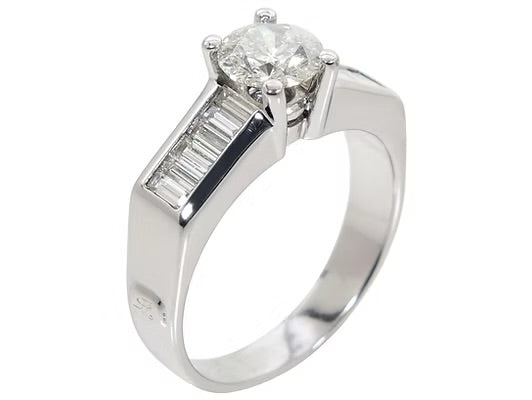 14ct WG Diamond Solitaire Ring With Baguette shoulders 1.67ct