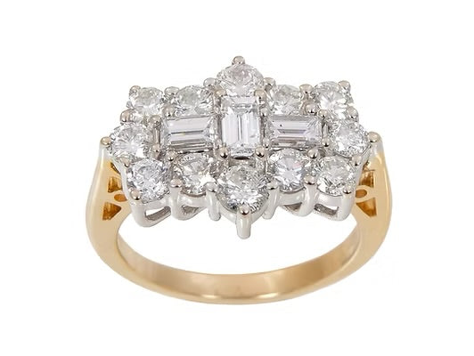 18ct YG Large Diamond Cluster Ring 2.00ct