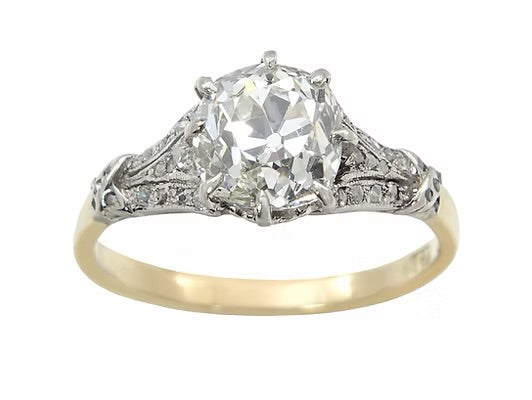 18ct YG Antique Old Cushion Cut Diamond Solitaire Ring 2.60ct