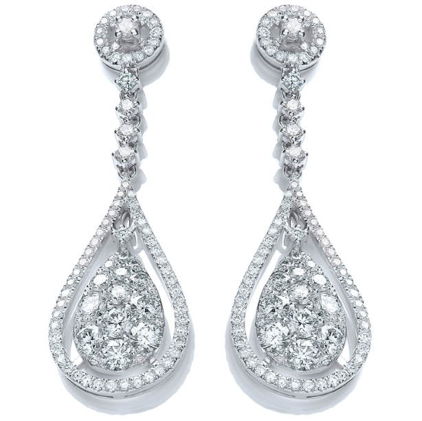 18ct White Gold 3.30ct Diamond Drop Earrings