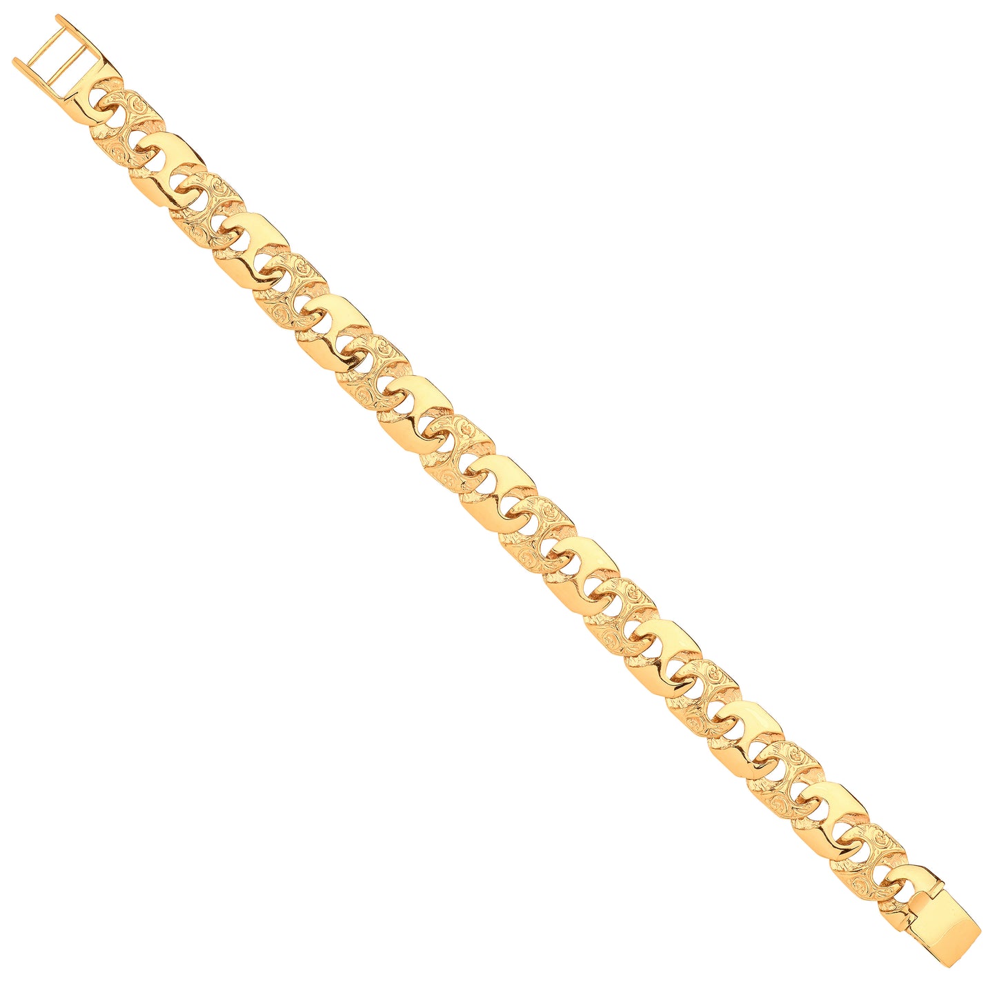 9ct Yellow Gold 12mm Plain & Engraved Anchor Link Gents Bracelet