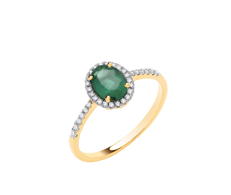 18ct Yellow Gold 0.12ctw Diamond & 0.68ctw Emerald Ring