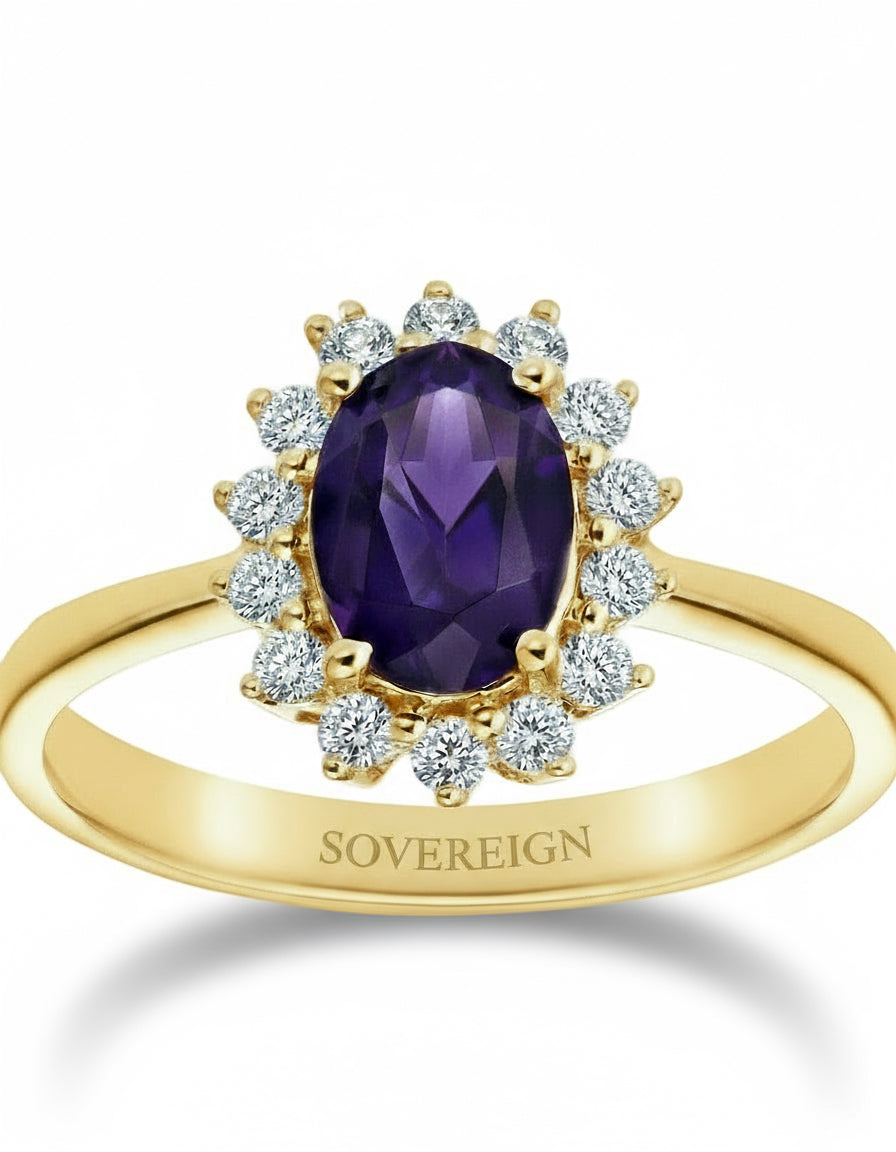9ct Gold Diamond Amethyst Ring