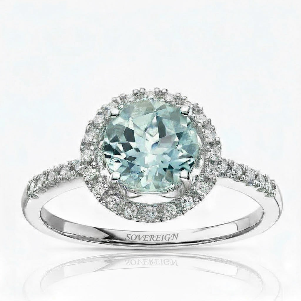 9ct WG Aquamarine Diamond Ring
