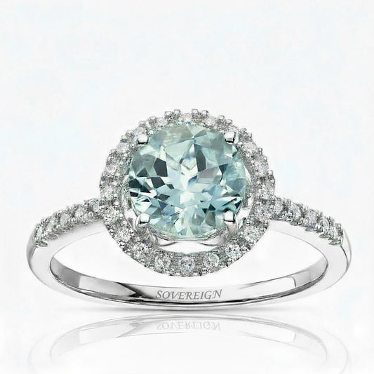 9ct WG Aquamarine Diamond Ring