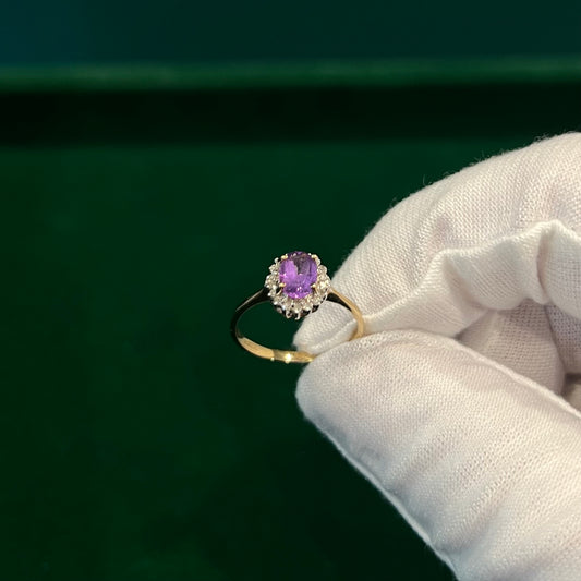 9ct Gold Diamond Amethyst Ring