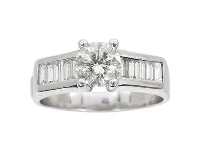 14ct WG Diamond Solitaire Ring With Baguette shoulders 1.67ct