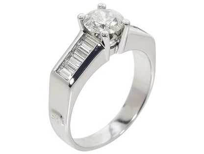 14ct WG Diamond Solitaire Ring With Baguette shoulders 1.67ct