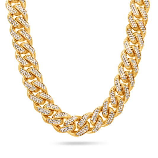 18ct Yellow Gold 2.00ct Diamond Cuban Chain 22.5” 9.5mm