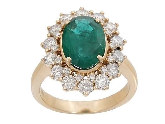 18ct Y G Emerald & Diamond Ring 3.48ct Total
