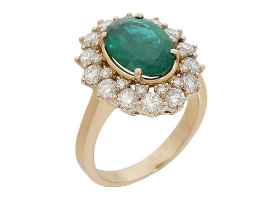 18ct Y G Emerald & Diamond Ring 3.48ct Total