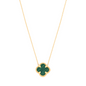 9ct Yellow Gold Green Malachite Four Leaf Clover Pendant Chain