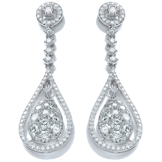 18ct White Gold 3.30ct Diamond Drop Earrings