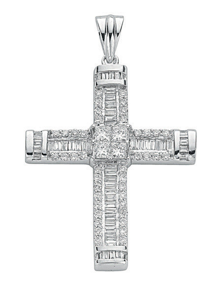18ct White Gold 1.52ct Brilliant, Princess & Baguette Diamond Cross