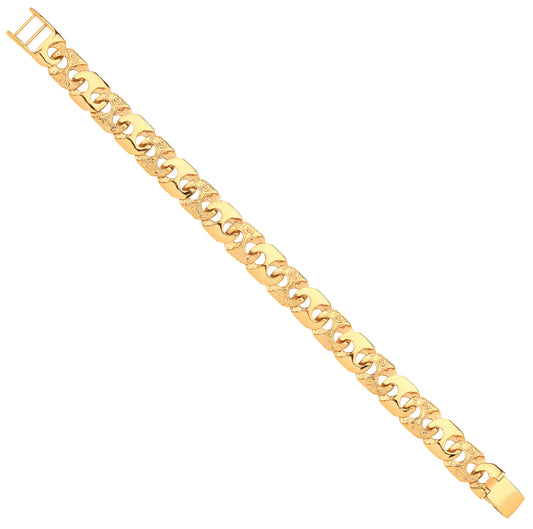 9ct Yellow Gold 12mm Plain & Engraved Anchor Link Gents Bracelet
