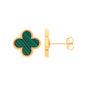 9ct Yellow Gold Green Malachite, Four Leaf Clover Studs