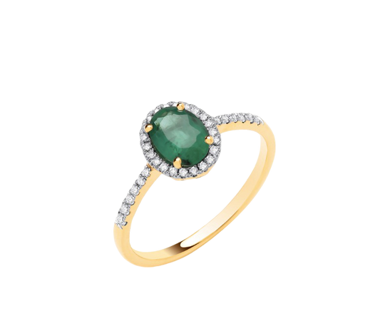 18ct Yellow Gold 0.12ctw Diamond & 0.68ctw Emerald Ring