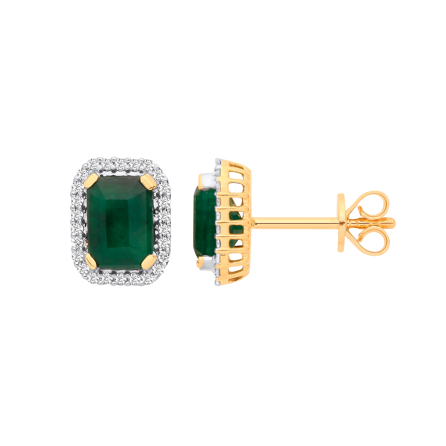 18ct Yellow Gold 0.16ctw Diamond & 2.08ctw Emerald Earrings