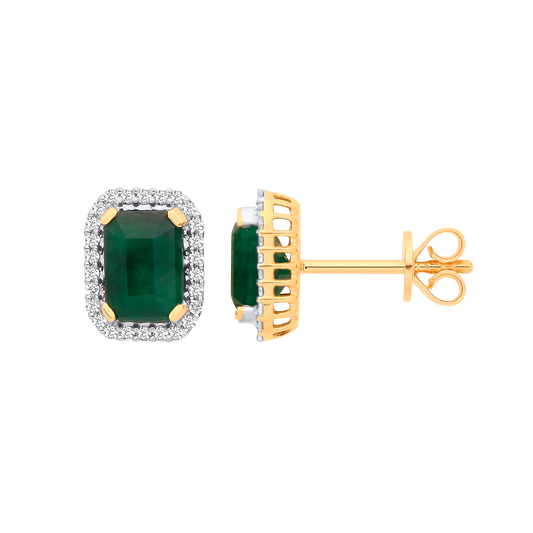 18ct Yellow Gold 0.16ctw Diamond & 2.08ctw Emerald Earrings
